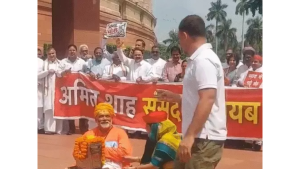 संसद में ड्रामा: राम मंदिर चढ़ावा चोरी पर विपक्ष का प्रदर्शन, पप्पू यादव पुजारी बने, राहुल ने दिया चंदा