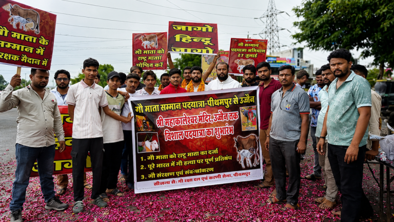पीथमपुर के 51 युवा निकले 85 किमी पैदल यात्रा पर: गौ माता को राष्ट्रमाता बनाने की मांग