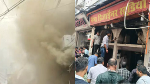 भोपाल के चौक मार्किट में कपड़ा दुकान में लगी आग, दमकल पहुंचने में 50 मिनट की देरी