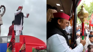 रायबरेली में अखिलेश का अनोखा स्वागत: बुलडोजर बने फूलों के वाहक