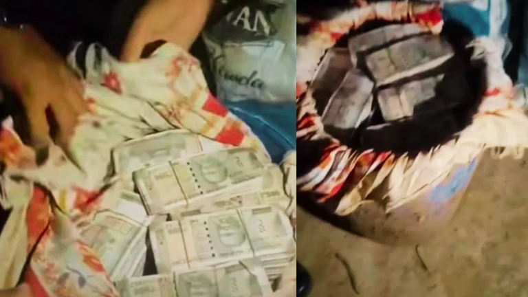 प्रयागराज: जमीन में गाड़े नीले ड्रमों से निकला करोड़ों का कैश